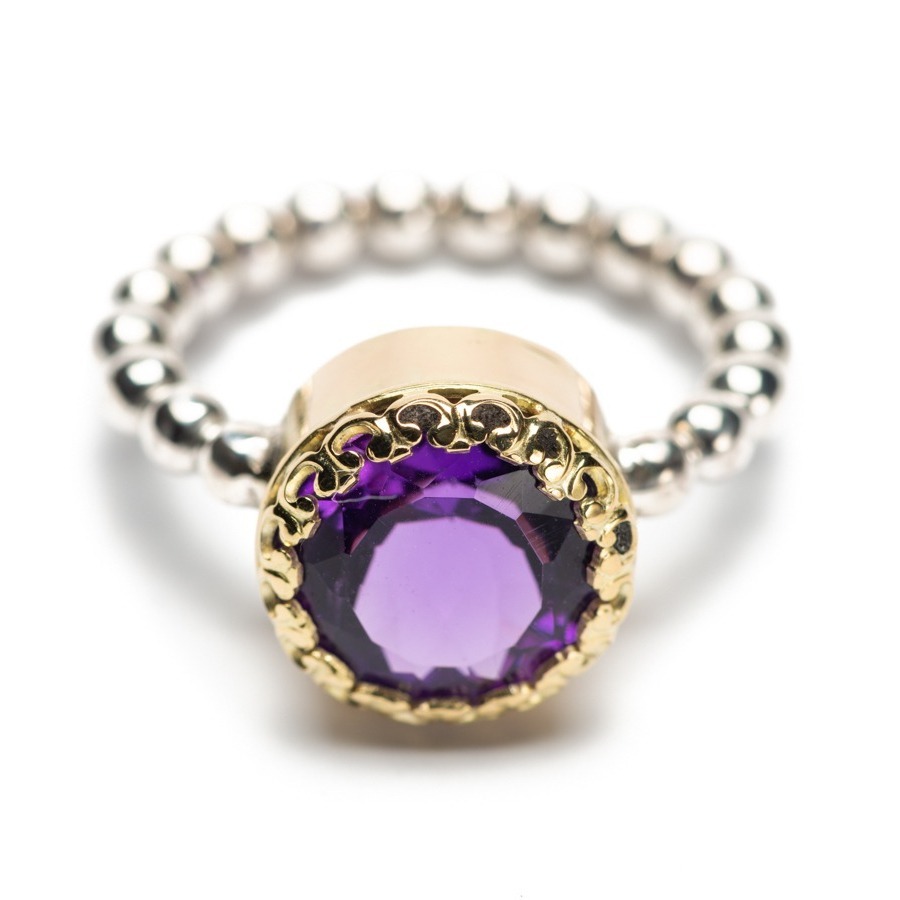 Ring silver gold amethyst