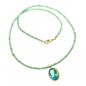 Blue Topaz Pendant with larimar beads necklace